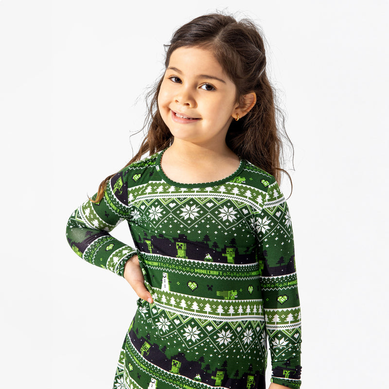 Minecraft Creeper Holiday Bamboo Girls' Long Sleeve Dress