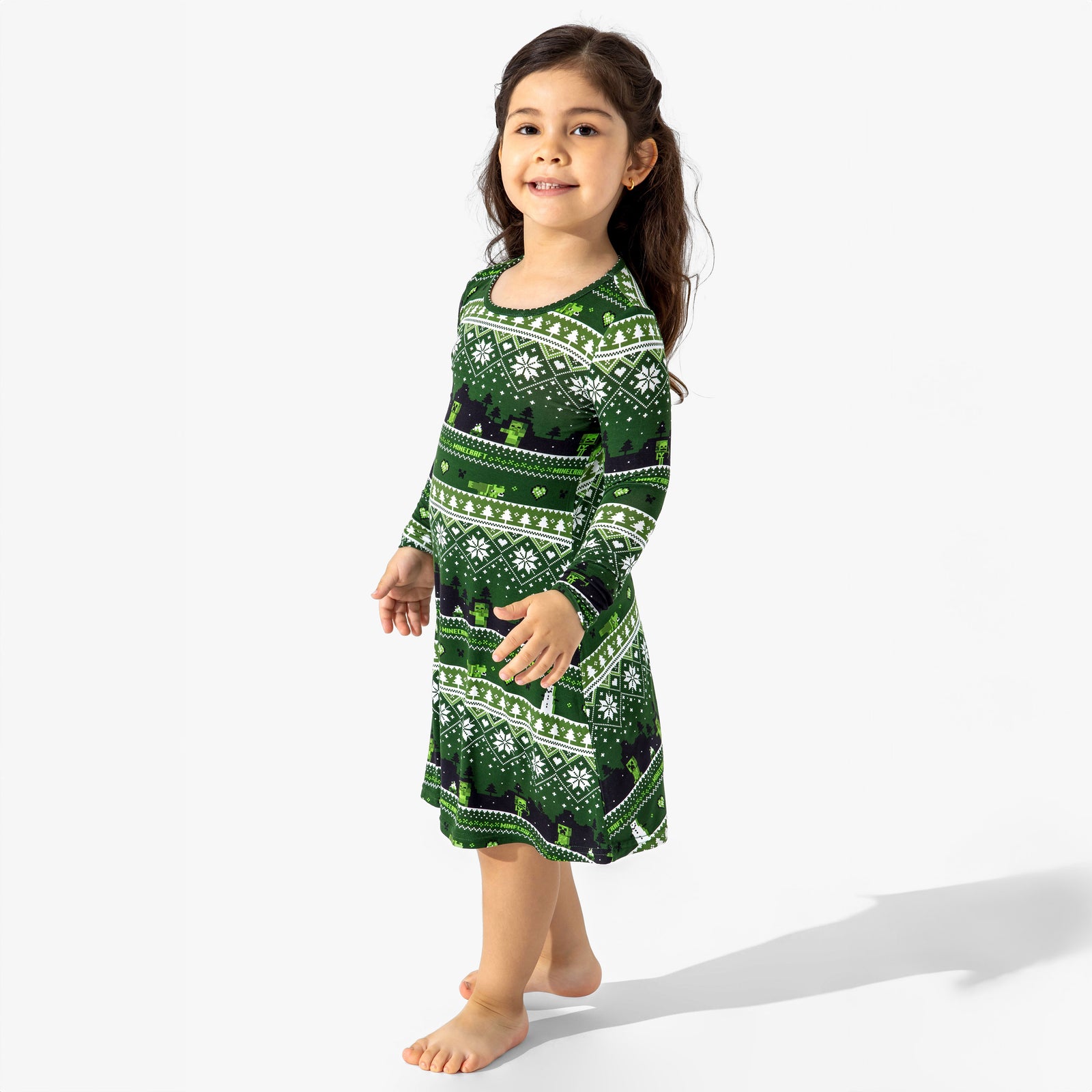 Minecraft Creeper Holiday Bamboo Girls' Long Sleeve Dress