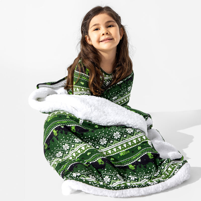 Minecraft Creeper Holiday Bamboo Sherpa Blanket