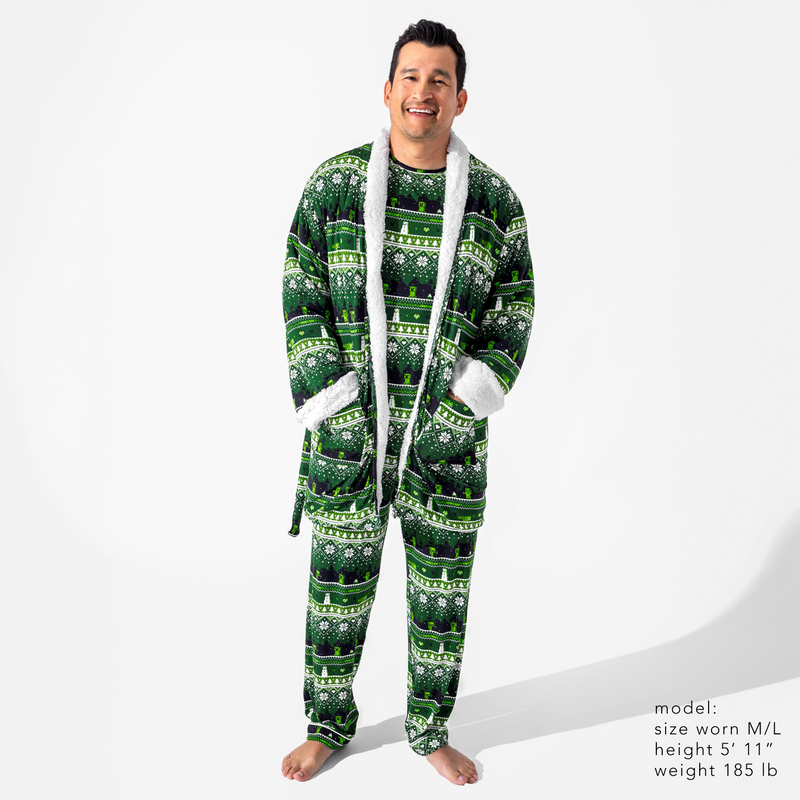 Minecraft Creeper Holiday Bamboo Adult Sherpa Bathrobe