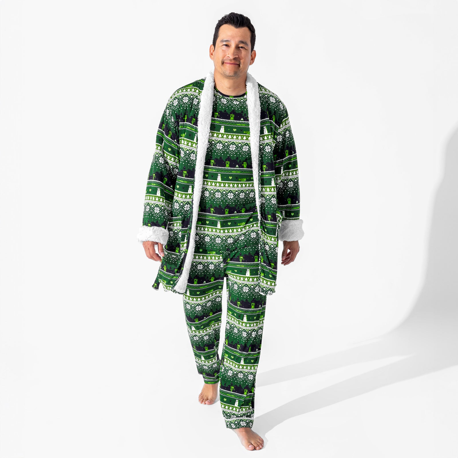 Minecraft Creeper Holiday Bamboo Adult Sherpa Bathrobe