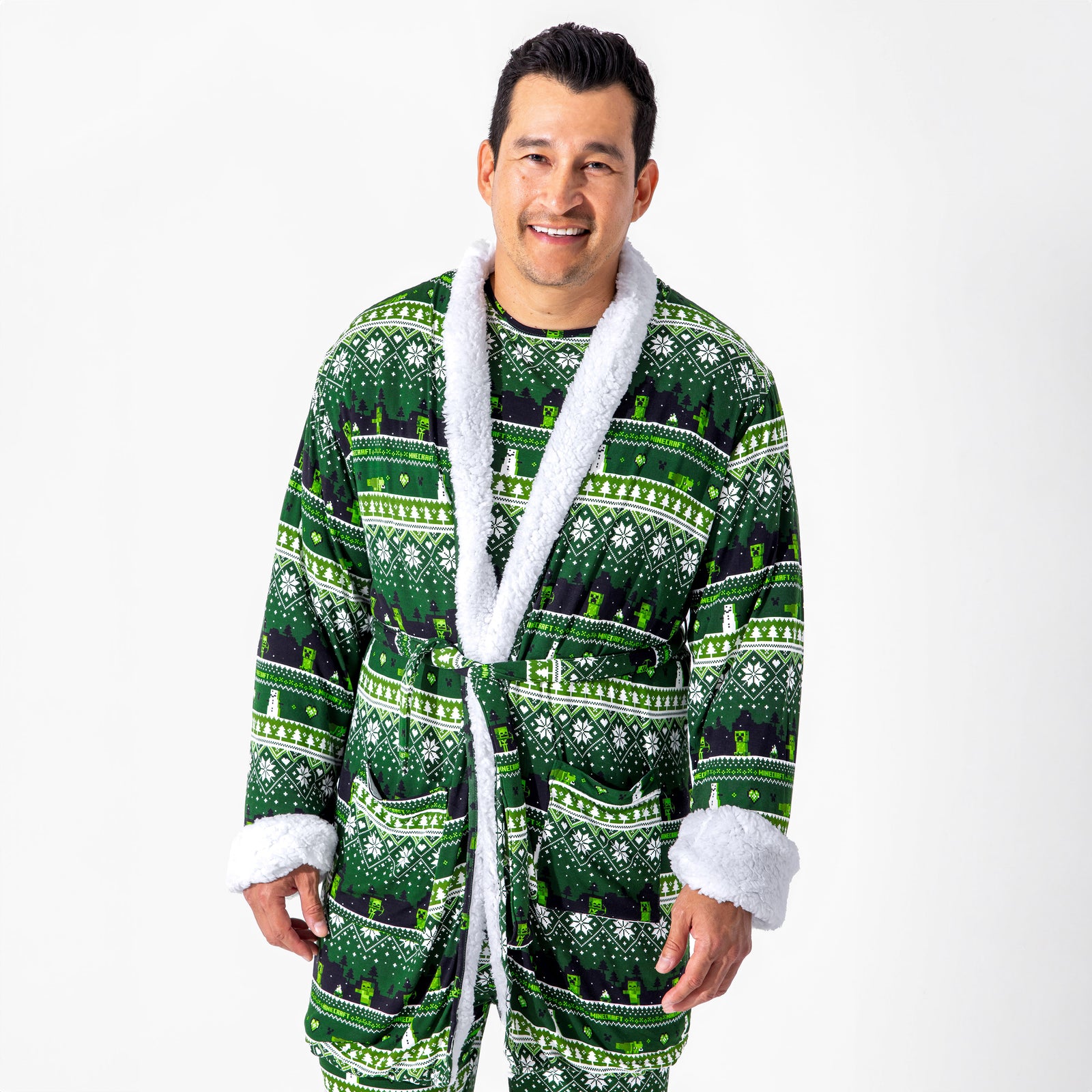 Minecraft Creeper Holiday Bamboo Adult Sherpa Bathrobe