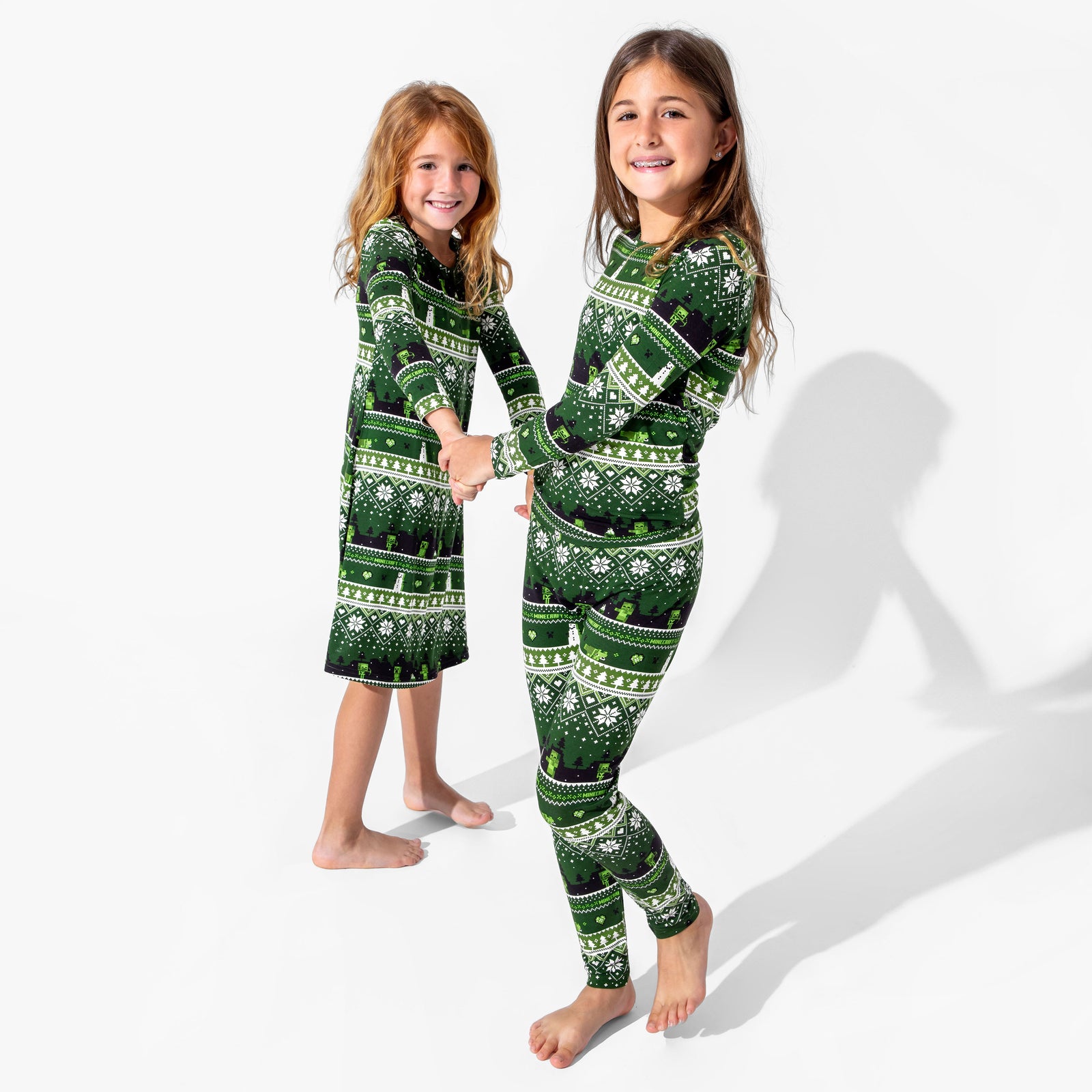 Minecraft Creeper Holiday Bamboo Girls' Long Sleeve Dress