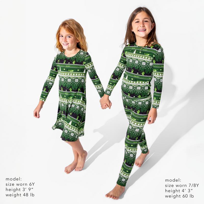 Minecraft Creeper Holiday Bamboo Girls' Long Sleeve Dress