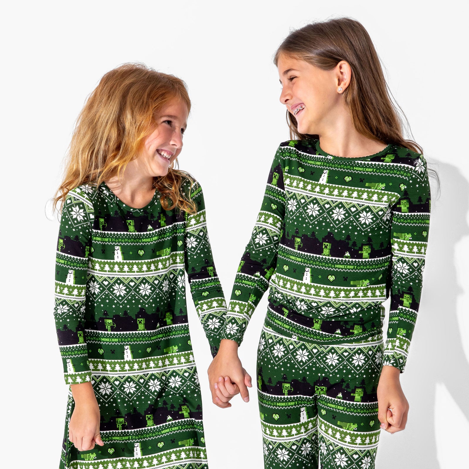 Minecraft Creeper Holiday Bamboo Girls' Long Sleeve Dress
