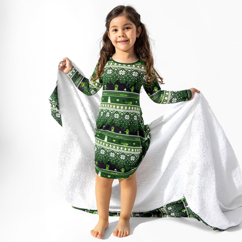 Minecraft Creeper Holiday Bamboo Girls' Long Sleeve Dress