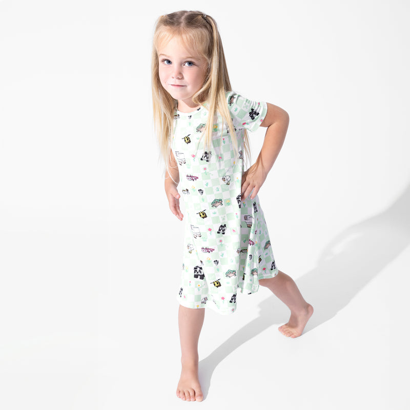 Minecraft Sleep Repeat Bamboo Girls' Short Sleeve Dress