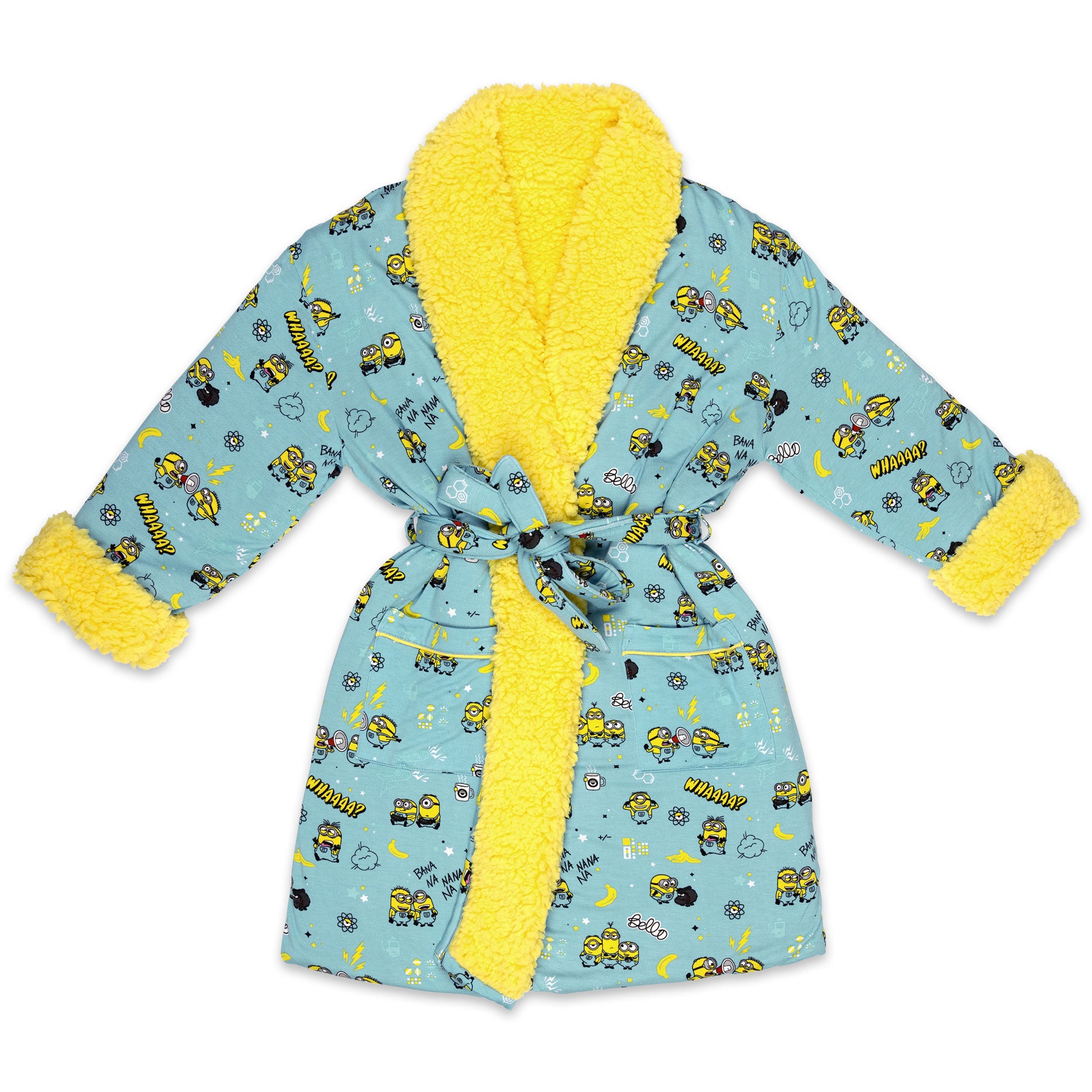 Cherieribbonborderknit minionepiece エムエメ Cozy Minion Comfort: Minions Bello Banana Bamboo Adult Sherpa Robe