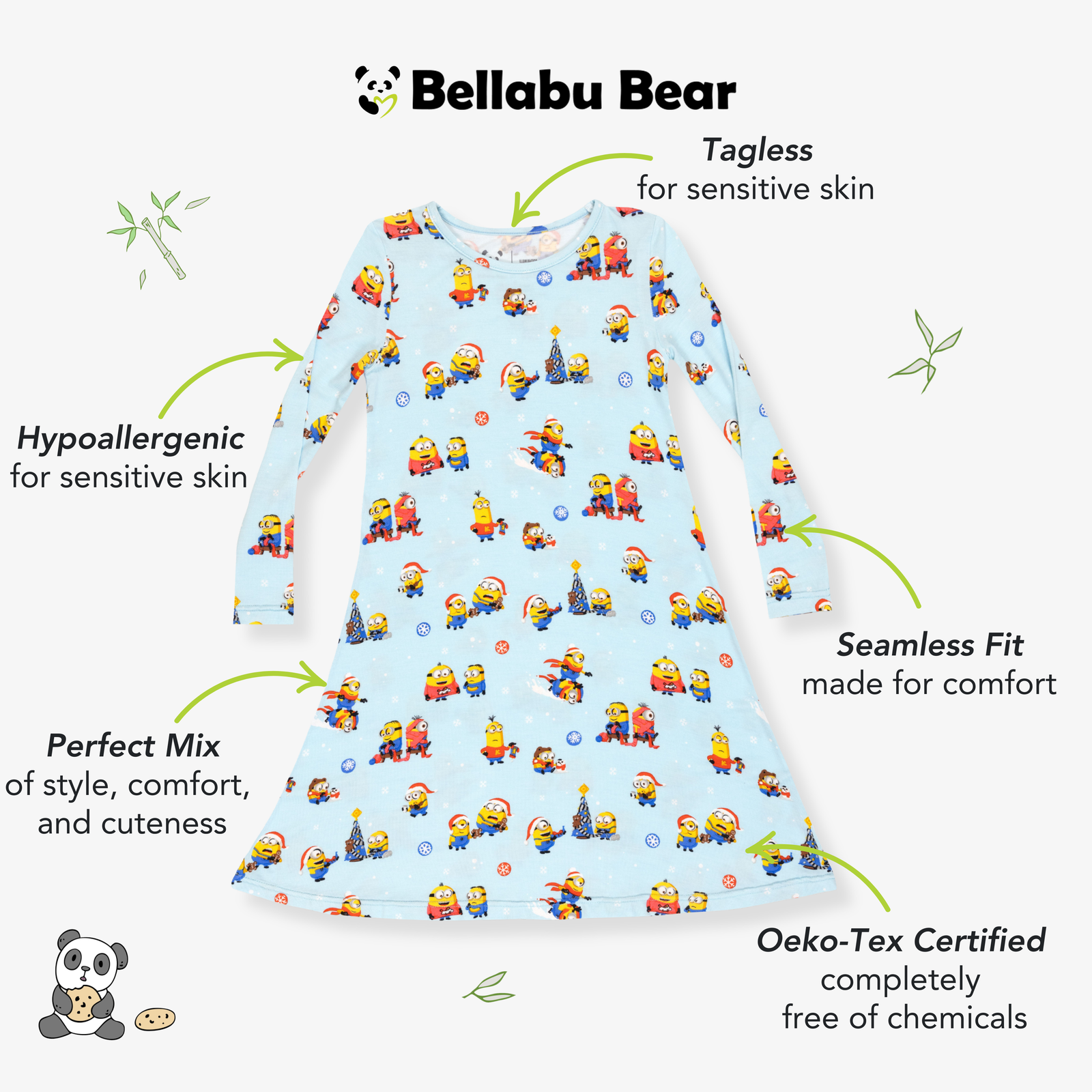 Merry Minions Holiday Bamboo Girls' Long Sleeve Dress