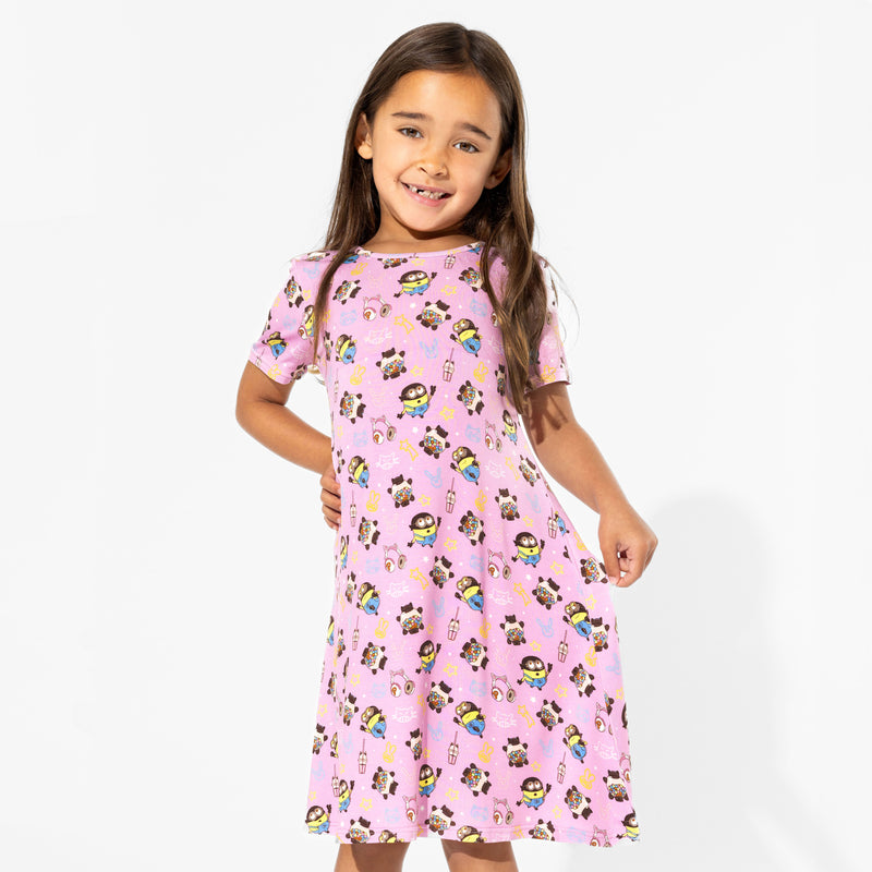 Despicable Me 4: Minions Always Popping Bamboo Girls' Short Sleeve Dress