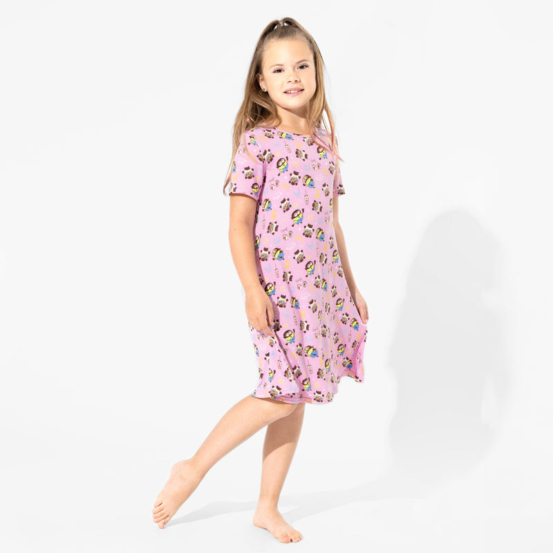Despicable Me 4: Minions Always Popping Bamboo Girls' Short Sleeve Dress