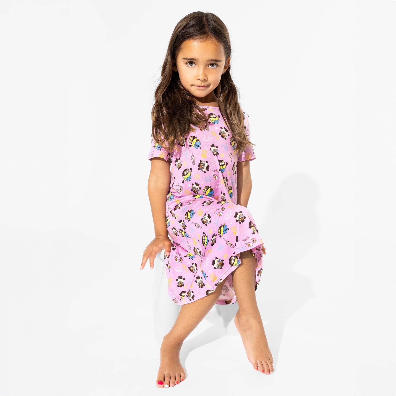 Despicable Me 4: Minions Always Popping Bamboo Girls' Short Sleeve Dress