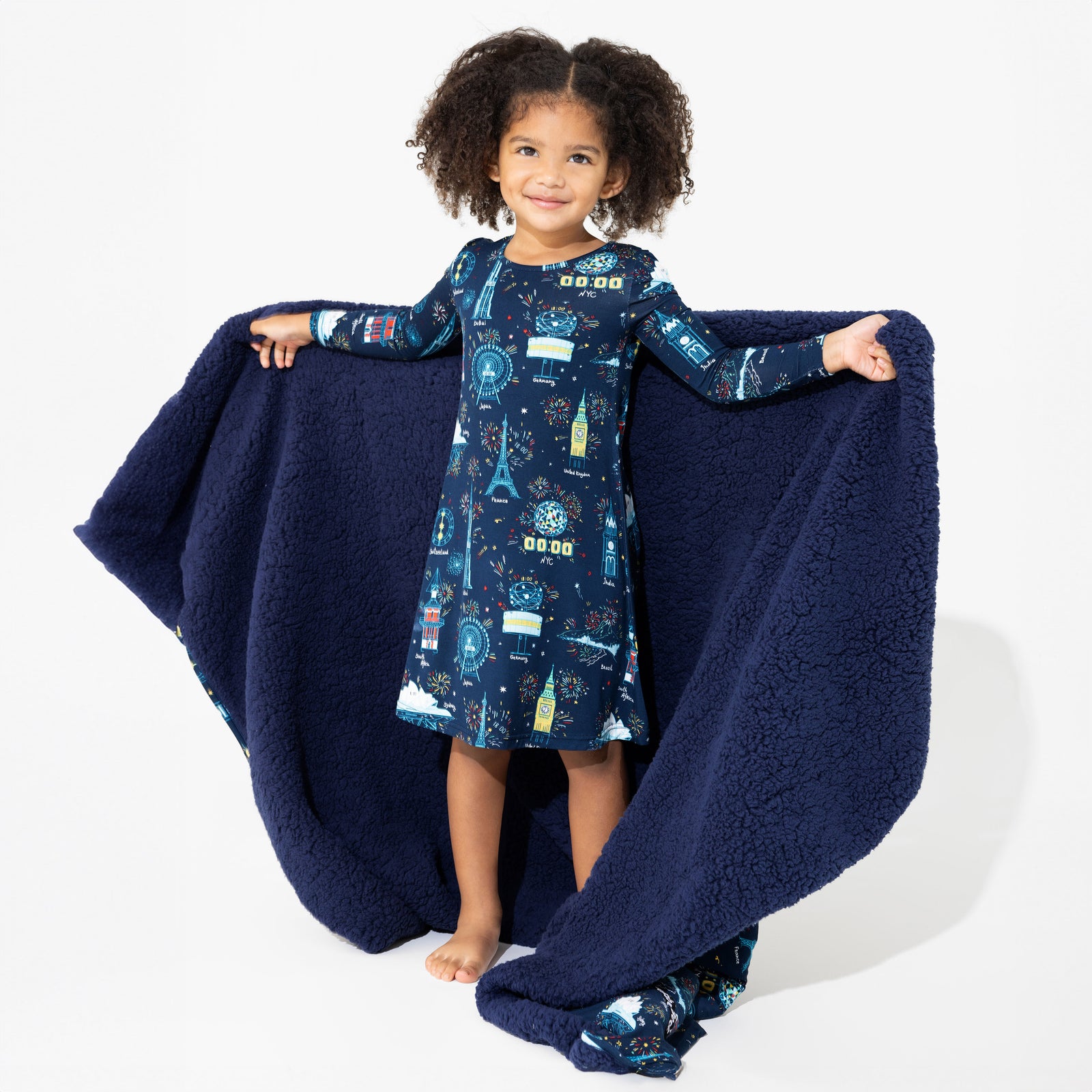 New Year's Worldwide Countdown Bamboo Girls' Long Sleeve Dress