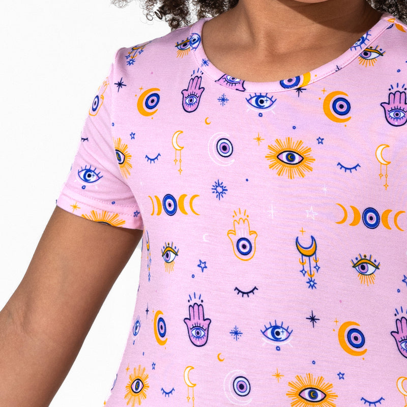 The Eye Pink Bamboo Girls' Short Sleeve Dress