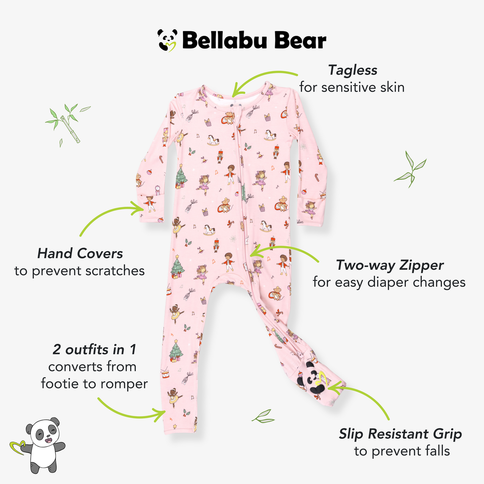 Nutcracker Pink Bamboo Convertible Footie