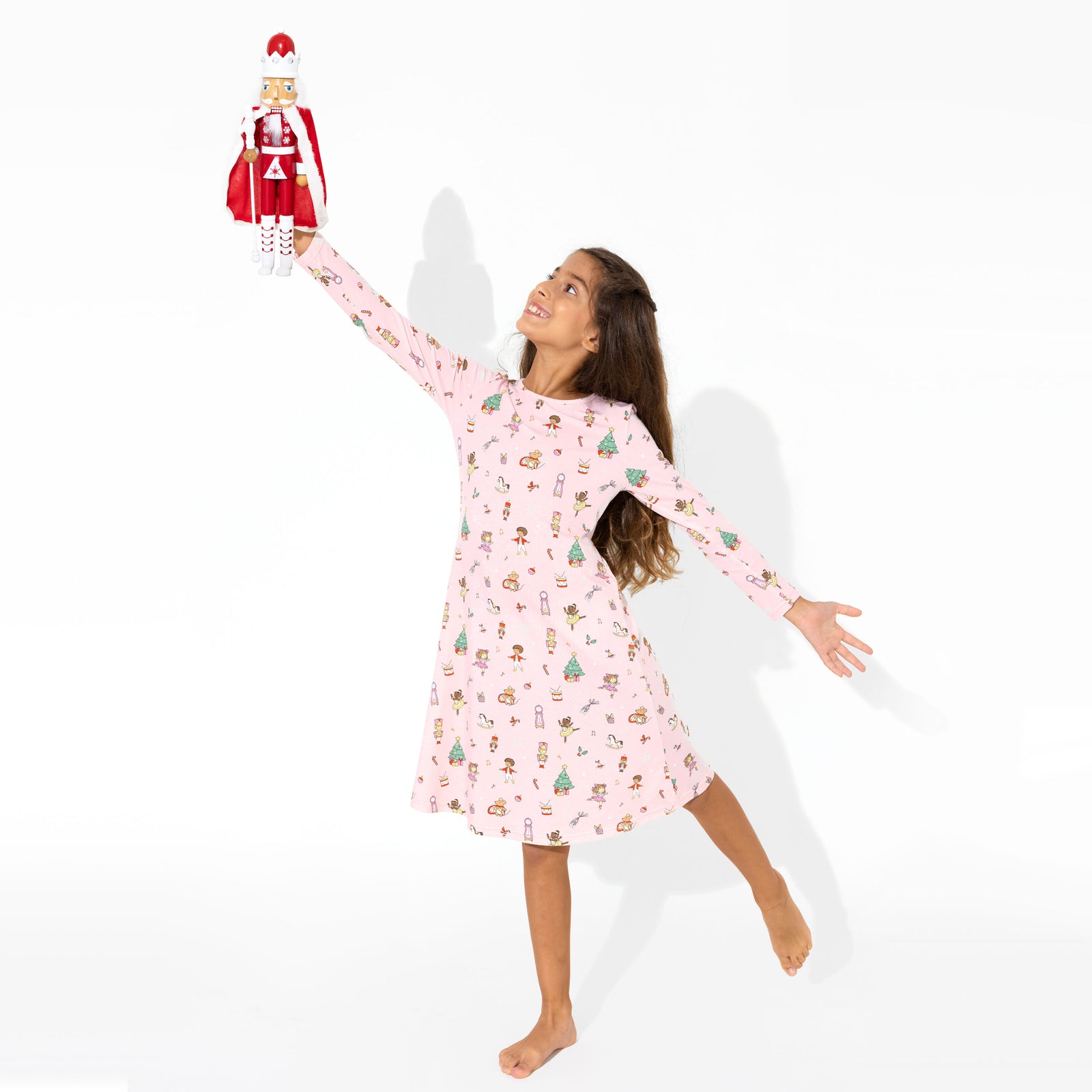 Nutcracker Pink Bamboo Girls' Dress: Cozy Holiday Elegance & Cheer - Bellabu Bear Nutcracker Pink Bamboo Girls' Dress: Cozy Holiday Elegance & Cheer - Bellabu Bear