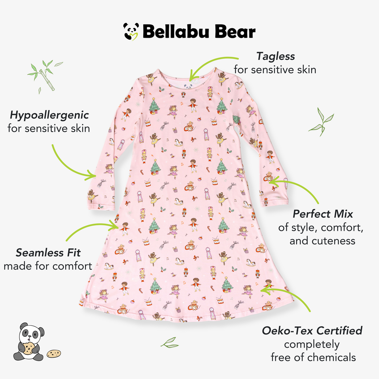 Nutcracker Pink Bamboo Girls' Long Sleeve Dress