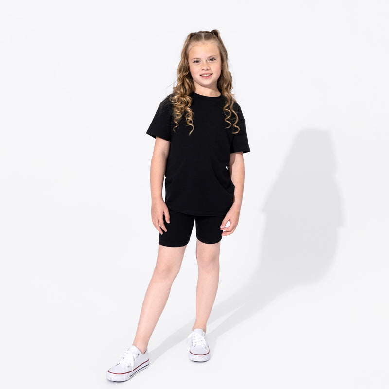 Obsidian Black Bamboo Blend Kid's Oversized Tee & Biker Short Set