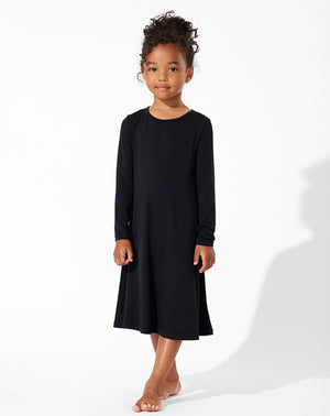 Obsidian Black Bamboo Girls' Long Sleeve Dress