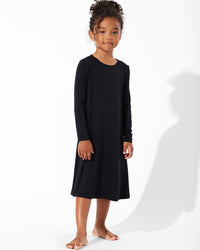 Obsidian Black Bamboo Girls' Long Sleeve Dress
