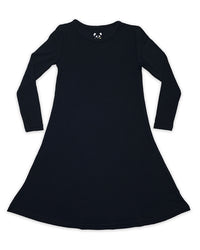 Obsidian Black Bamboo Girls' Long Sleeve Dress