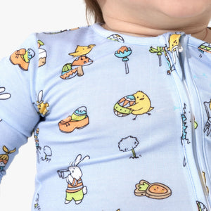 Easter Bunny Blue Bamboo Convertible Footie