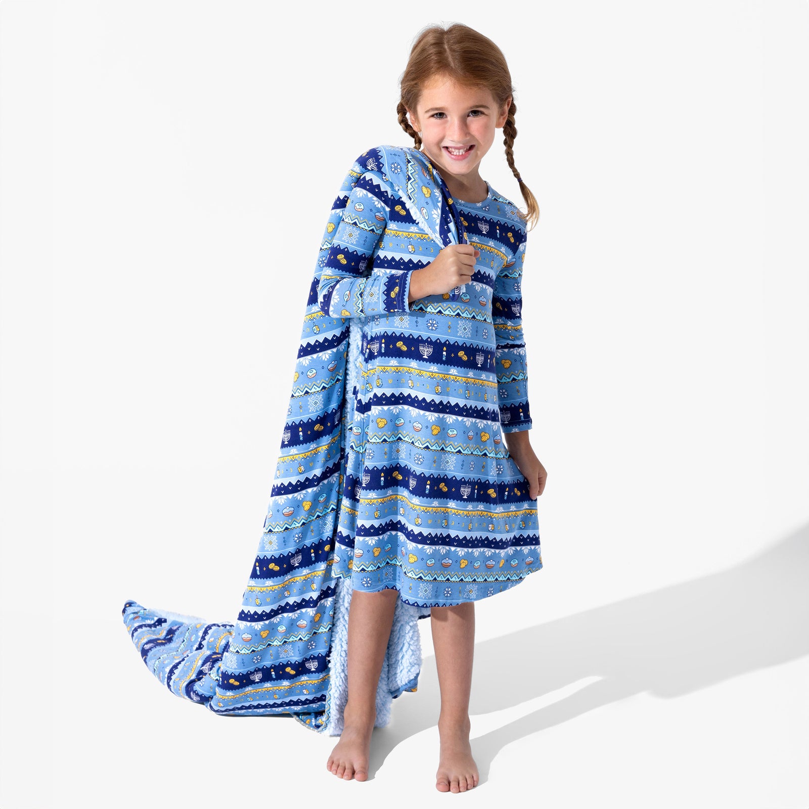 Hanukkah Fair Isle Bamboo Girls' Long Sleeve Dress