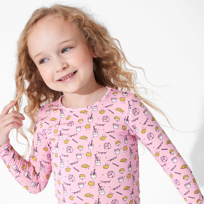 Milk & Cookies Pink Bamboo Kids Pajamas