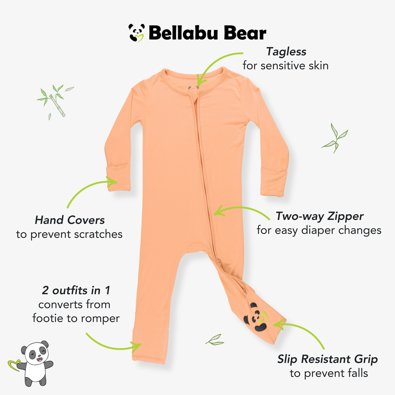 Peach Fuzz Bamboo Convertible Footie