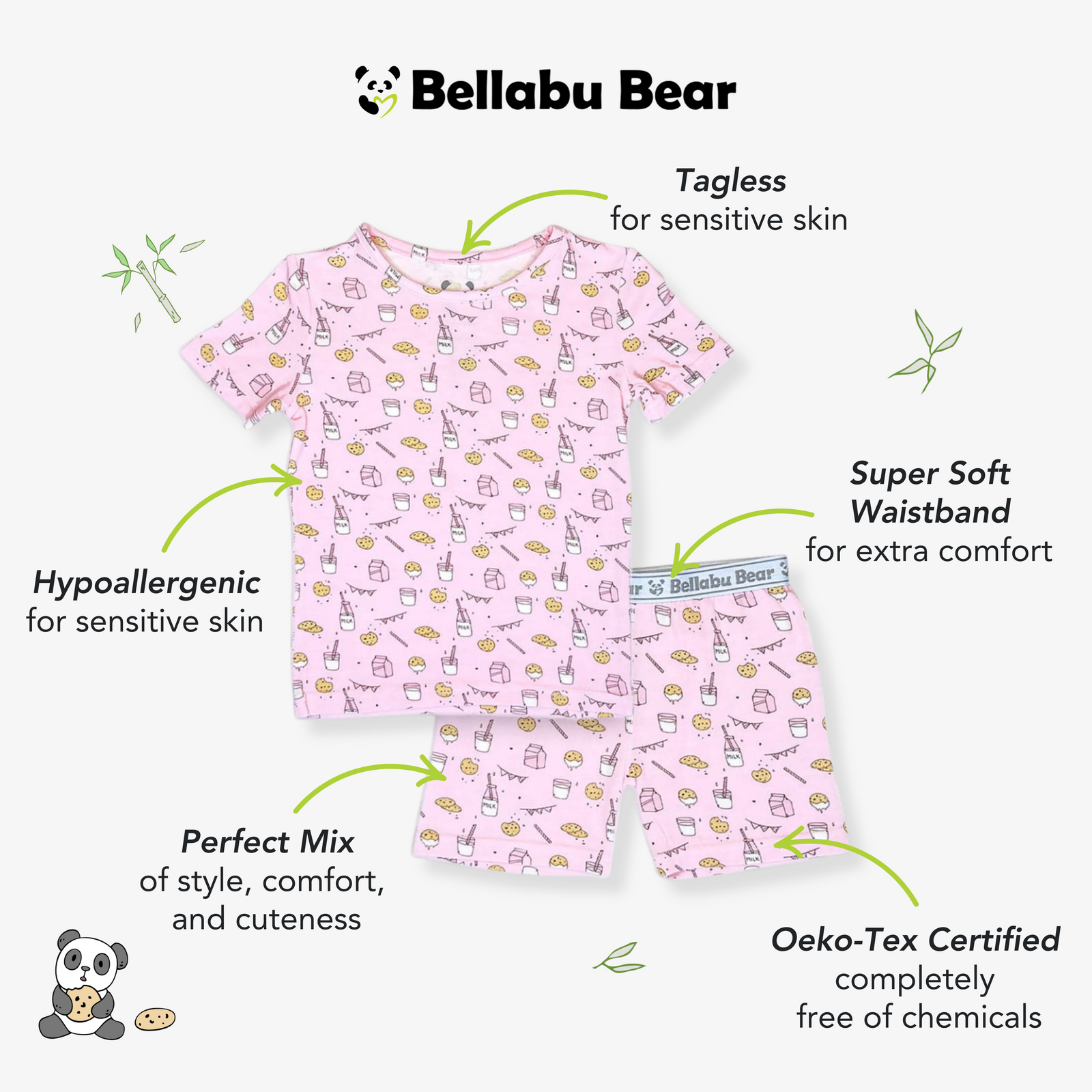 Milk & Cookies Pink Bamboo Kids Pajama Short Set