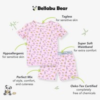 Milk & Cookies Pink Bamboo Kids Pajama Short Set