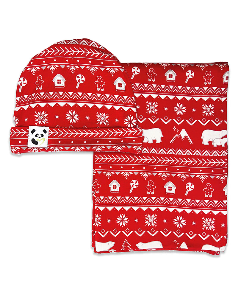 Polar Isle Red Bamboo Swaddle & Beanie Set
