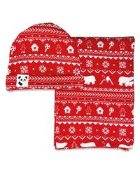 Polar Isle Red Bamboo Swaddle & Beanie Set