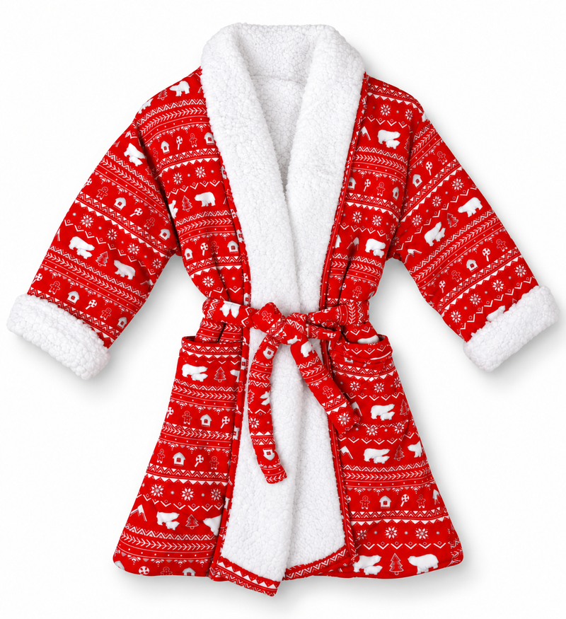Polar Isle Red Bamboo Adult Sherpa Robe