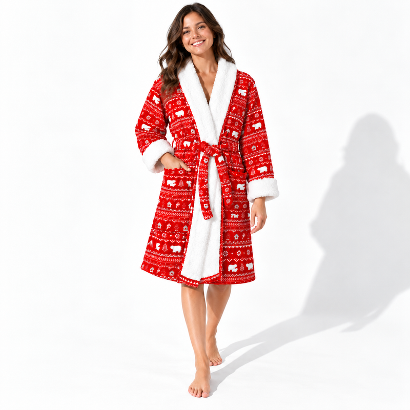 Polar Isle Red Bamboo Adult Sherpa Robe