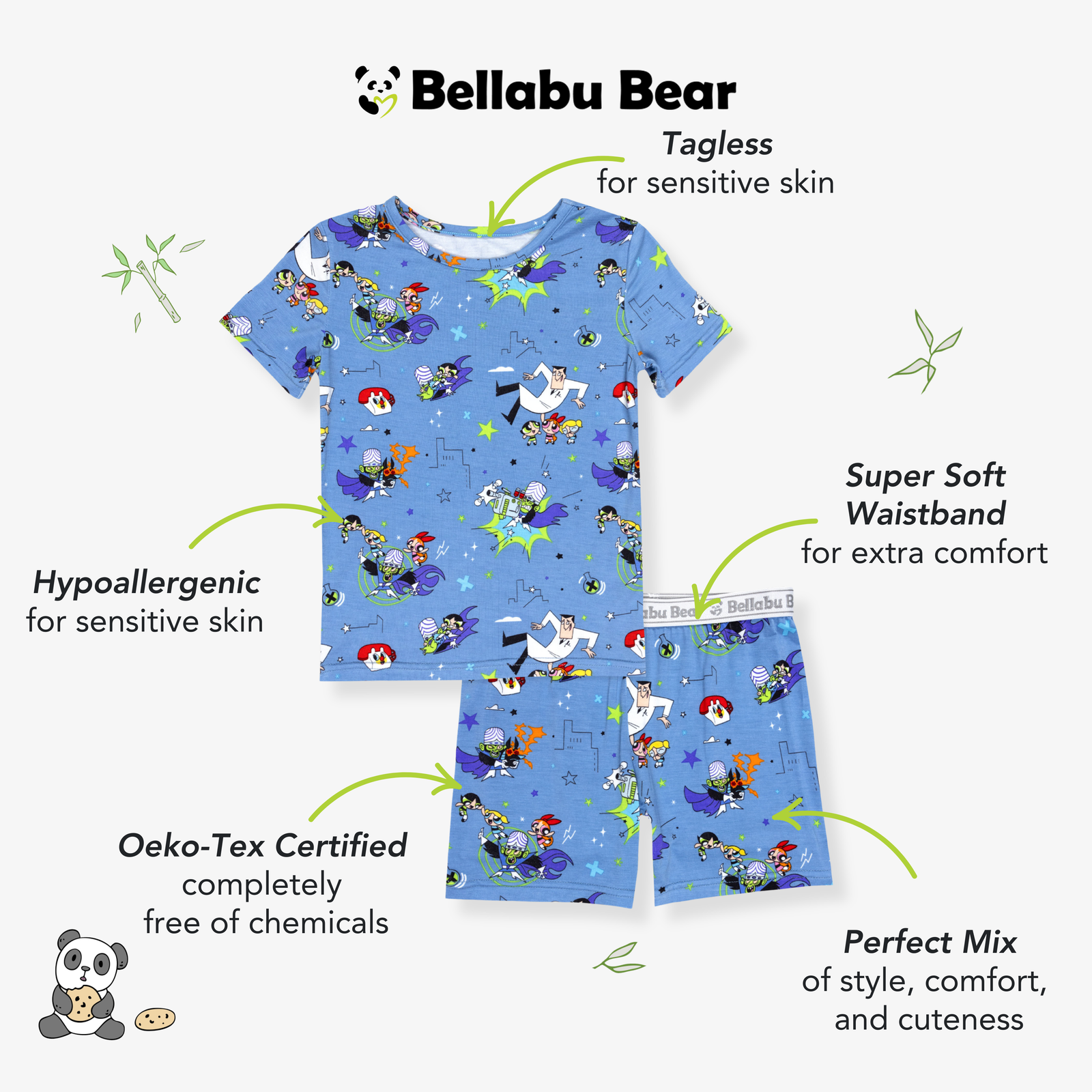 Powerpuff Girls Mojo Jojo Showdown Bamboo Kids Pajama Short Set