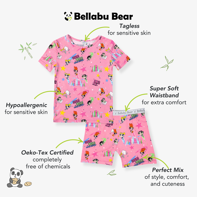 Powerpuff Girls Saving Bedtime Bamboo Kids Pajama Short Set