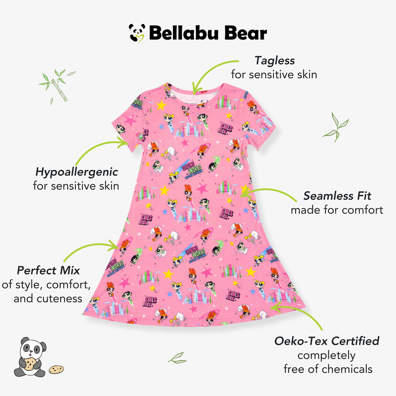 Powerpuff Girls Bamboo Girls' Short Sleeve Dress