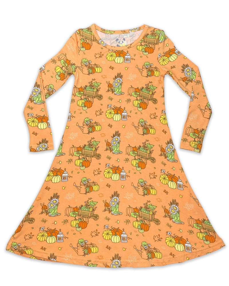 Pumpkin Bamboo Girls' Long Sleeve Dress