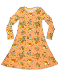 Pumpkin Bamboo Girls' Long Sleeve Dress