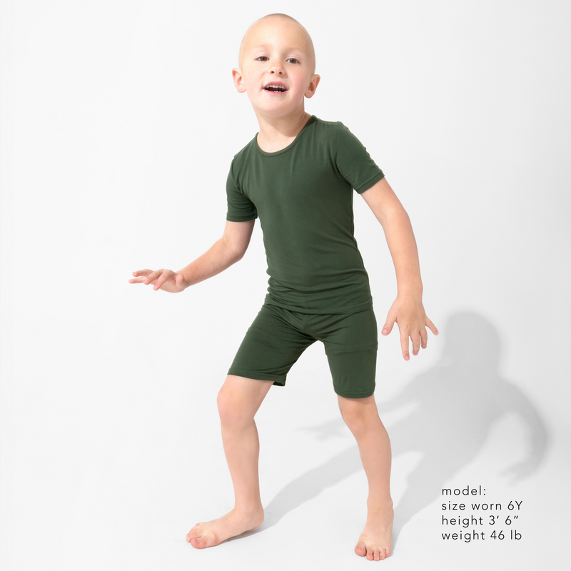 Pine Green Bamboo Kids Pajama Short Set