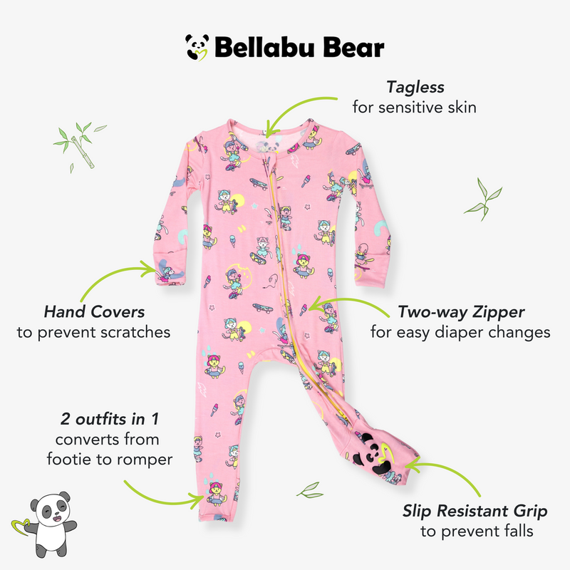 Skater Kitty Bamboo Convertible Footie