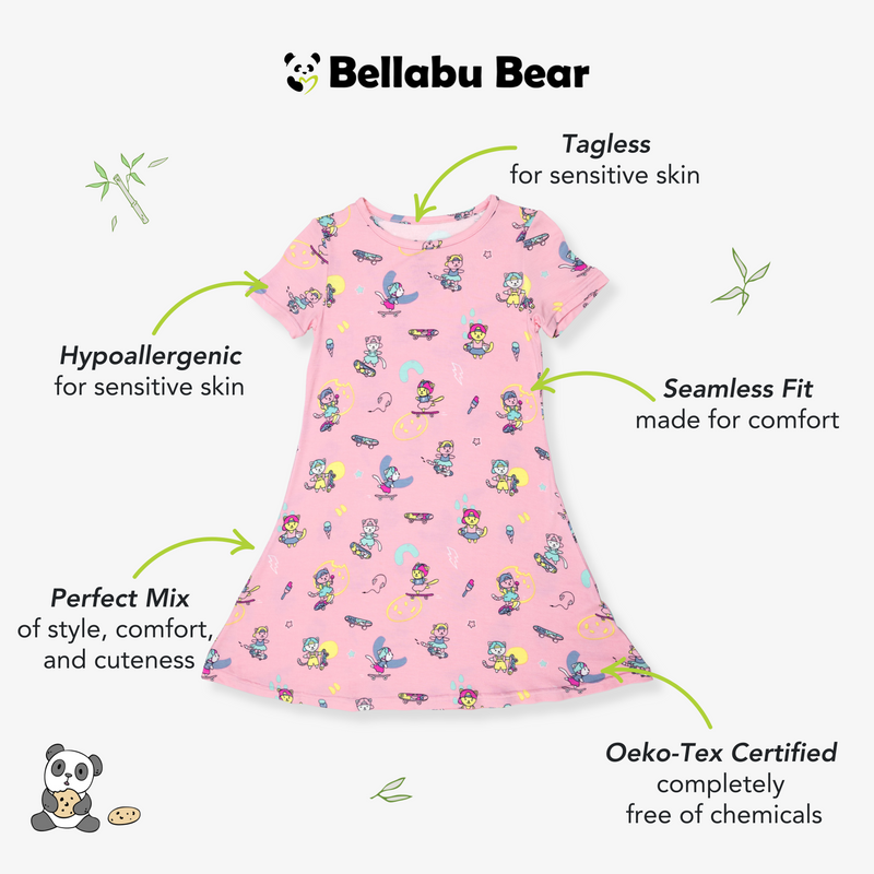Skater Kitty Bamboo Girls' Short Sleeve Dress