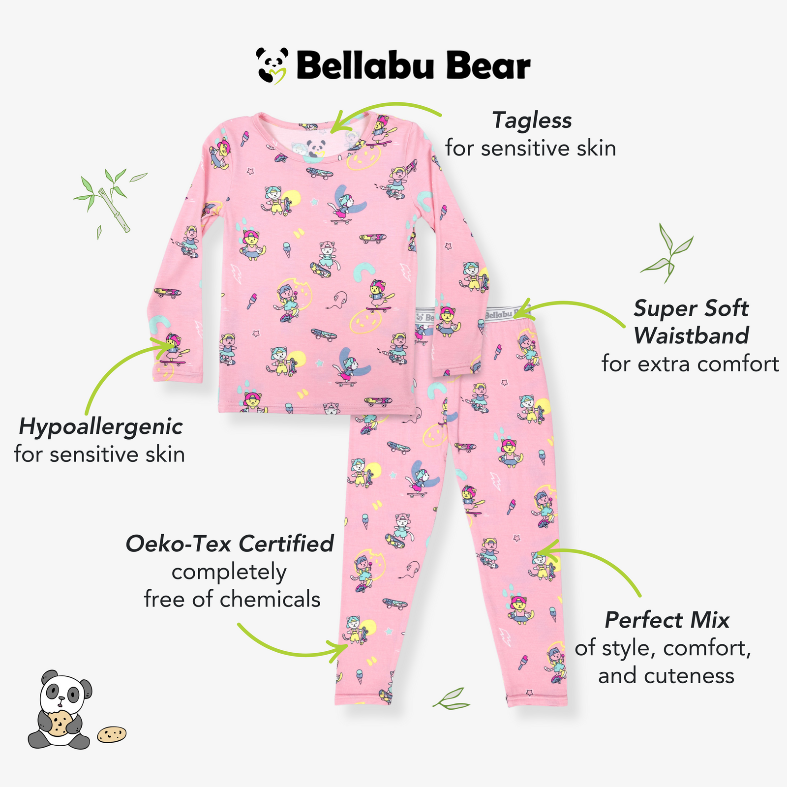 Skater Kitty Bamboo Kids Pajamas