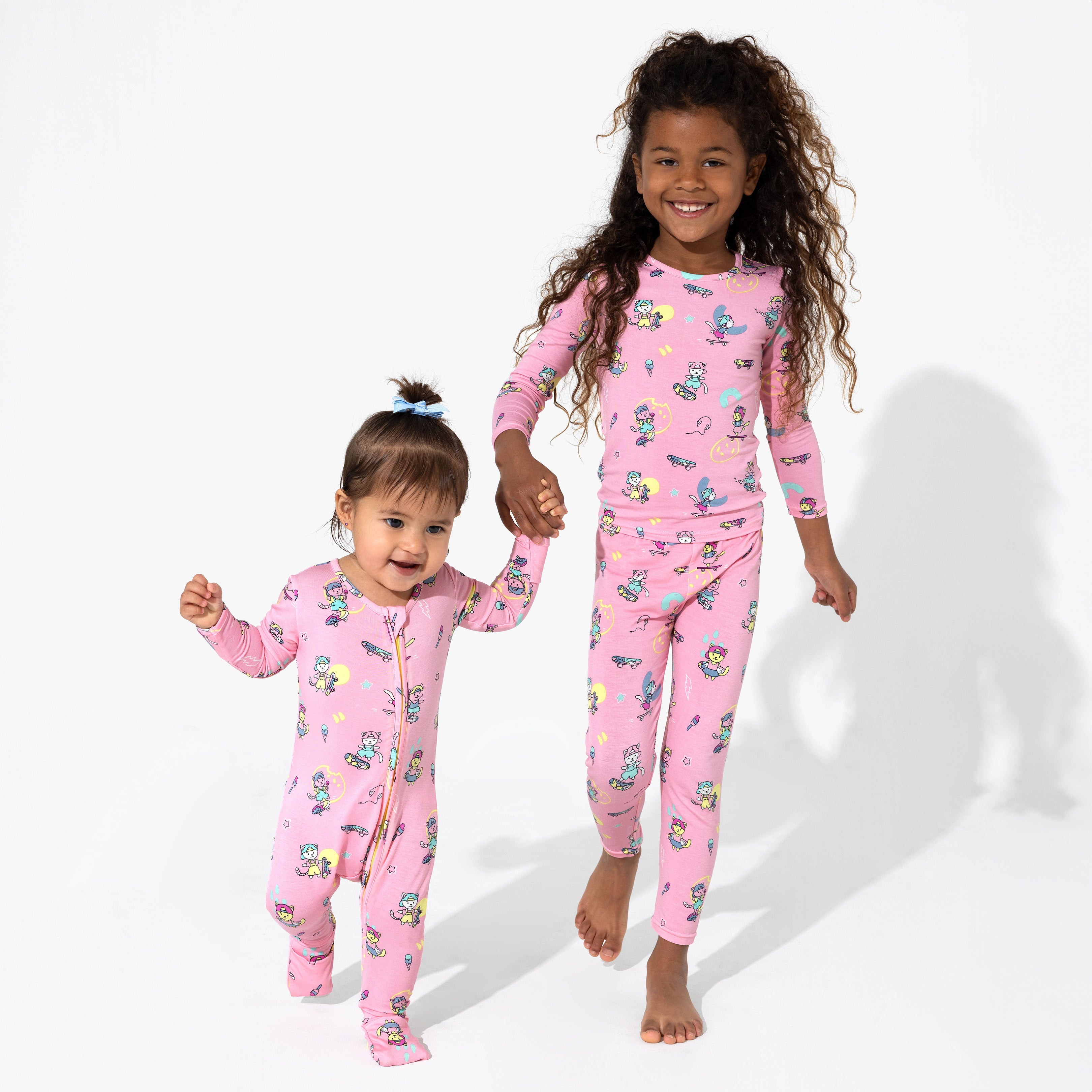 Skater Kitty Bamboo Kids Pajamas – Soft, Fun & Cozy for Bedtime