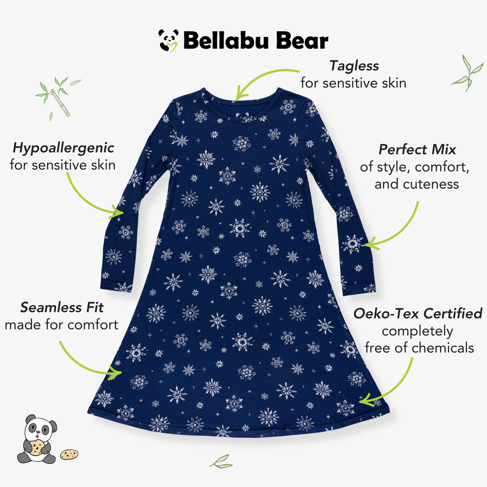 Snowflake Bamboo Girls' Long Sleeve Dress