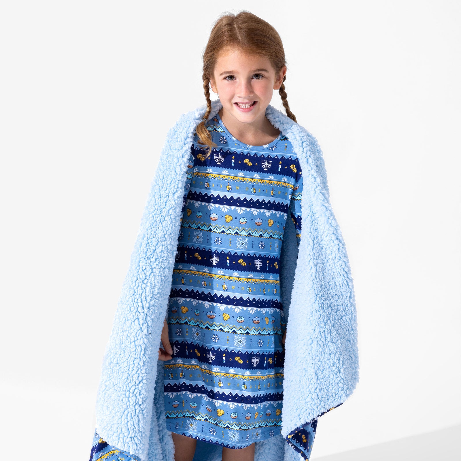 Hanukkah Fair Isle Bamboo Girls' Long Sleeve Dress