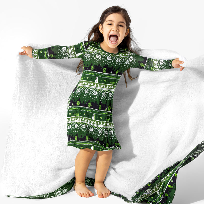 Minecraft Creeper Holiday Bamboo Girls' Long Sleeve Dress