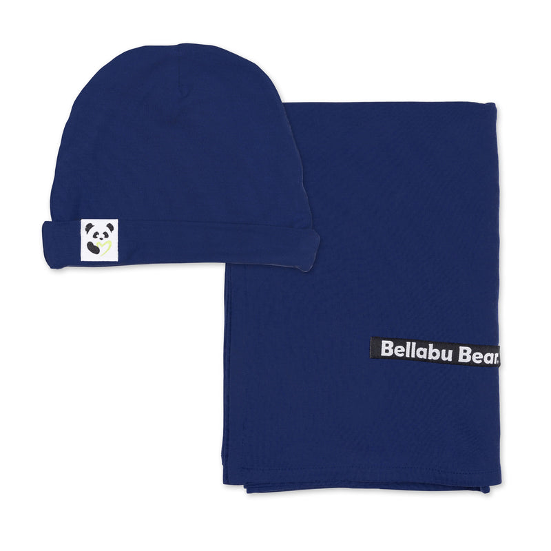 Starry Night Blue Bamboo Swaddle & Beanie Set