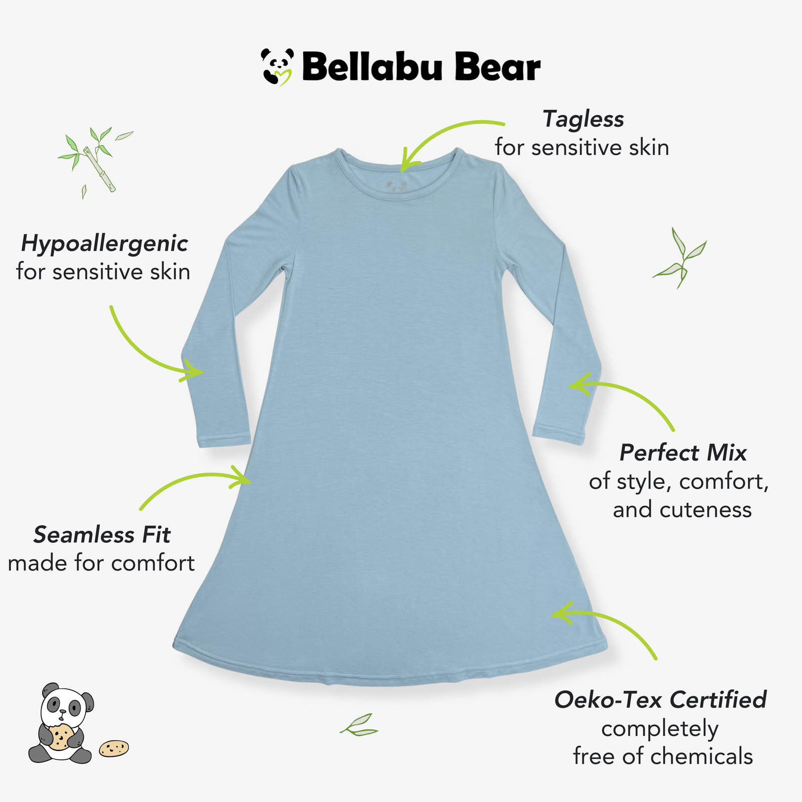 Oasis Teal Bamboo Girls' Long Sleeve Dress